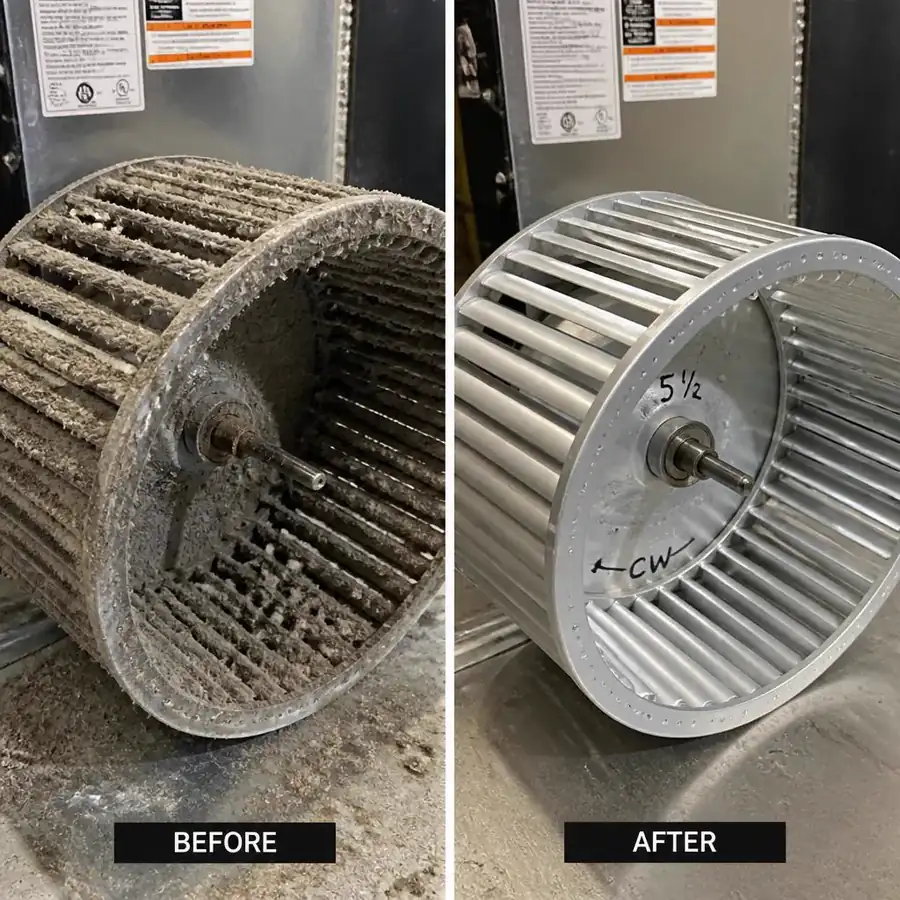 Blower wheel dust extraction