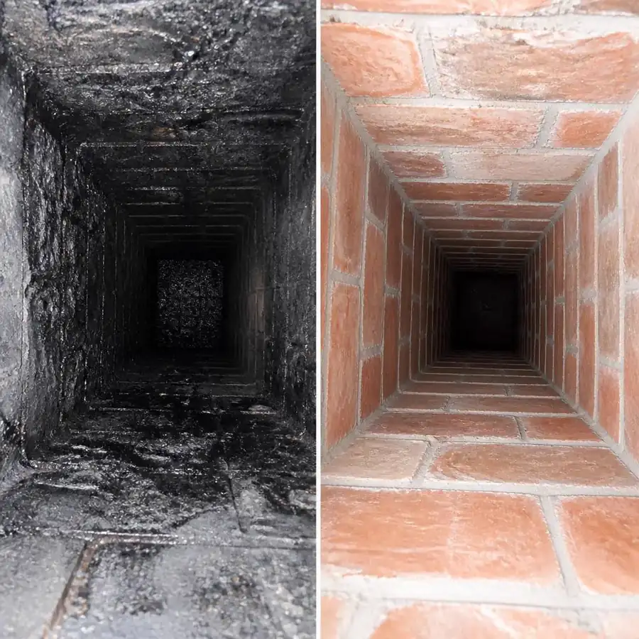 Chimney Sweep & Inspection before and after — Creosote buildup removed from flue, Arlington, VA