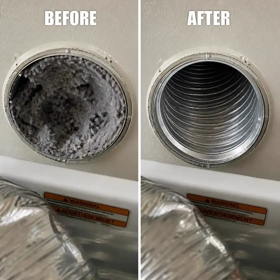 Dryer Vent Cleaning before and after — Dryer vent line packed with lint, Jersey City, NJ