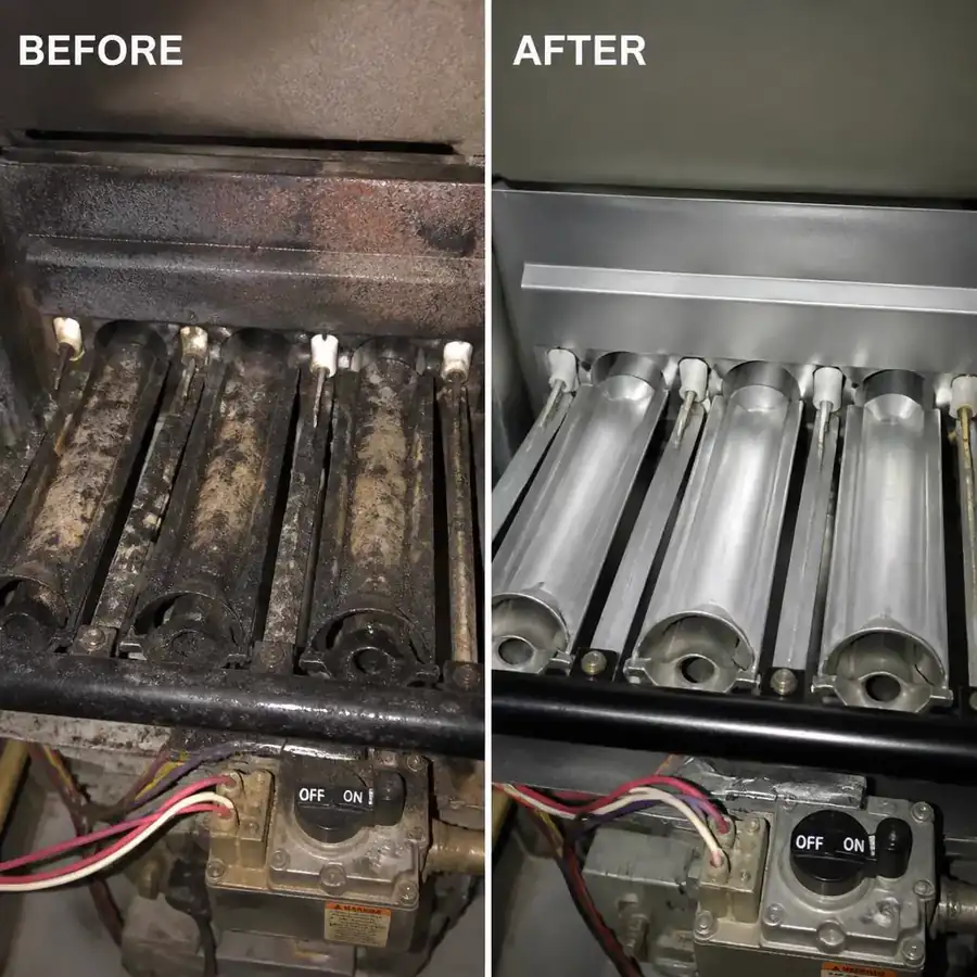 Furnace & Blower Cleaning before and after — Furnace cabinet and blower housing, Las Vegas, NV