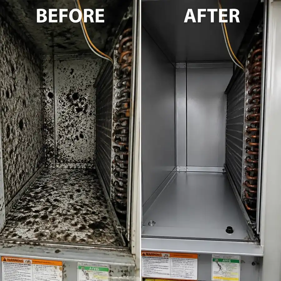 Duct Sanitizing & Mold Treatment before and after — Microbial growth removed and treated, Seattle, WA